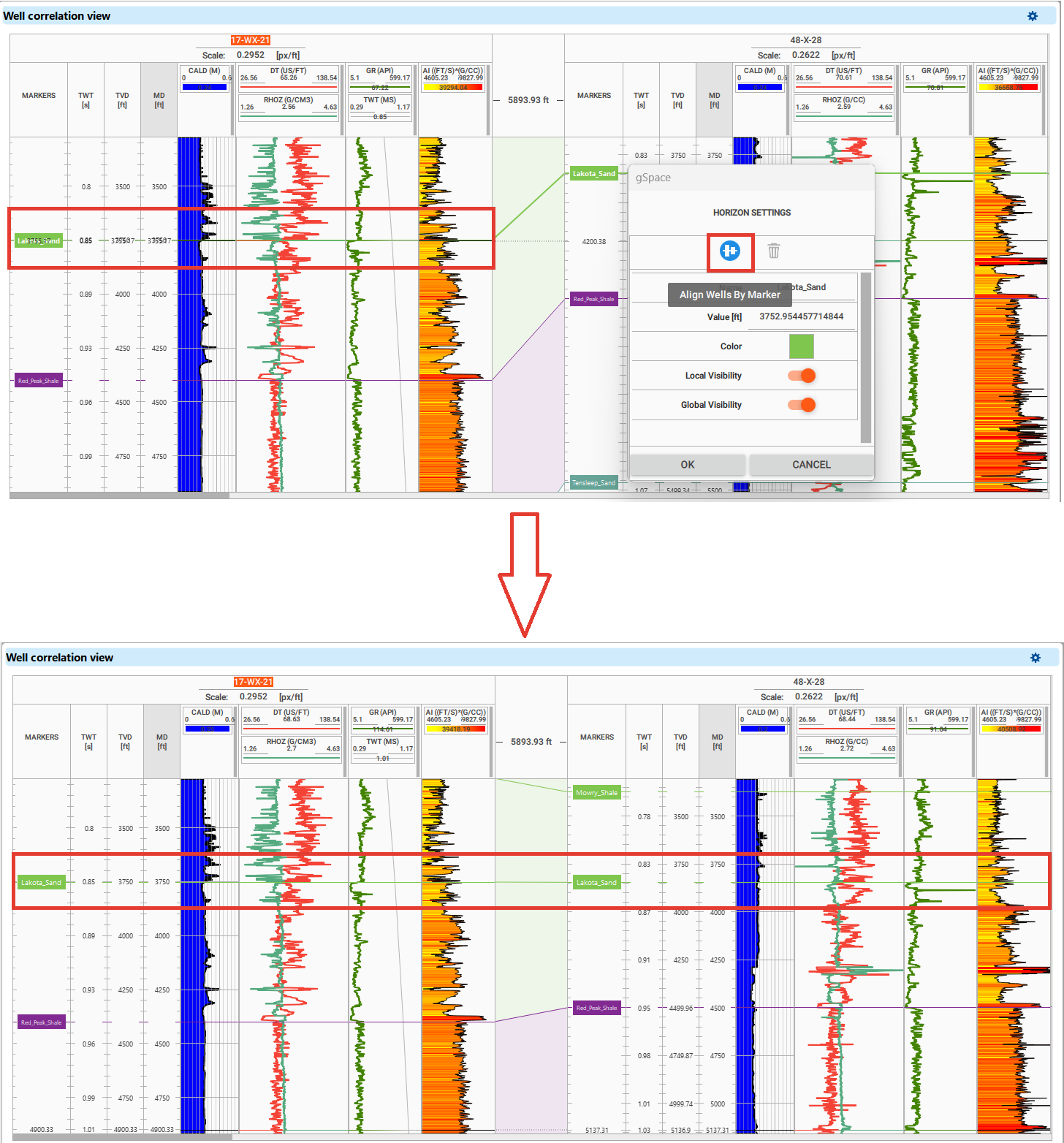 Demo_well_corr_flattening
