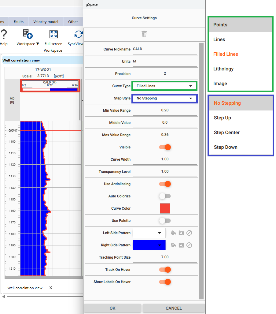Well_corr_Caliper_visual_settings